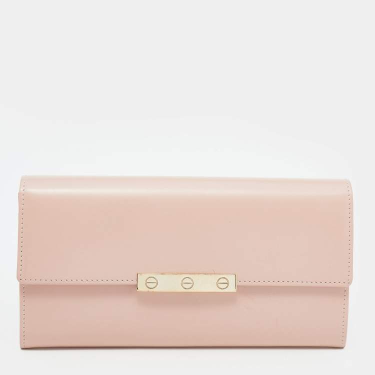 Pre Owned Cartier Pink Leather Love Flap Continental Wallet