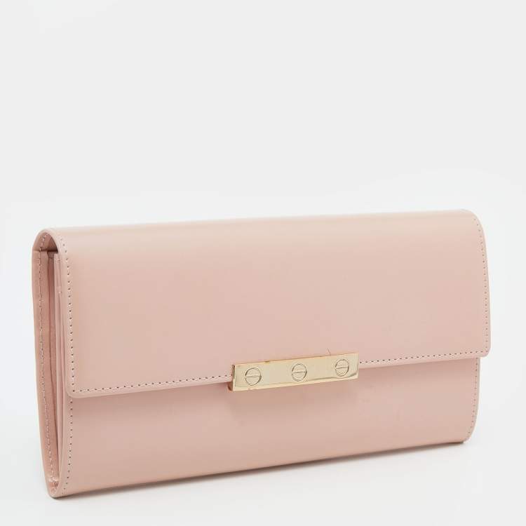 Pre Owned Cartier Pink Leather Love Flap Continental Wallet