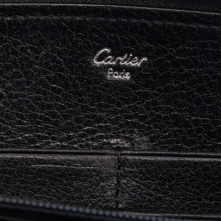 Pre Owned Cartier Black Leather Marcello de Cartier International Zip Around Wallet