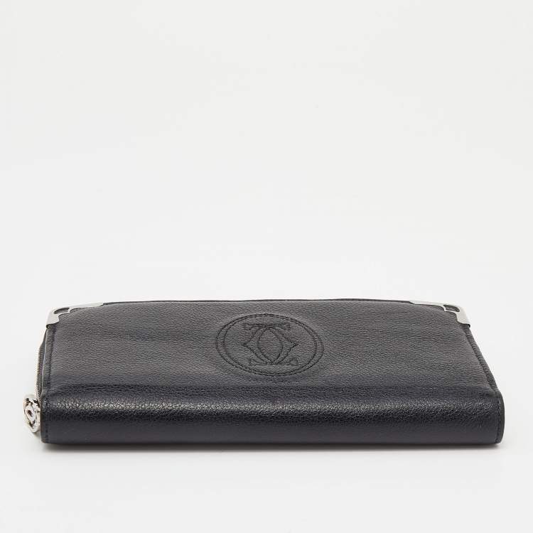 Pre Owned Cartier Black Leather Marcello de Cartier International Zip Around Wallet