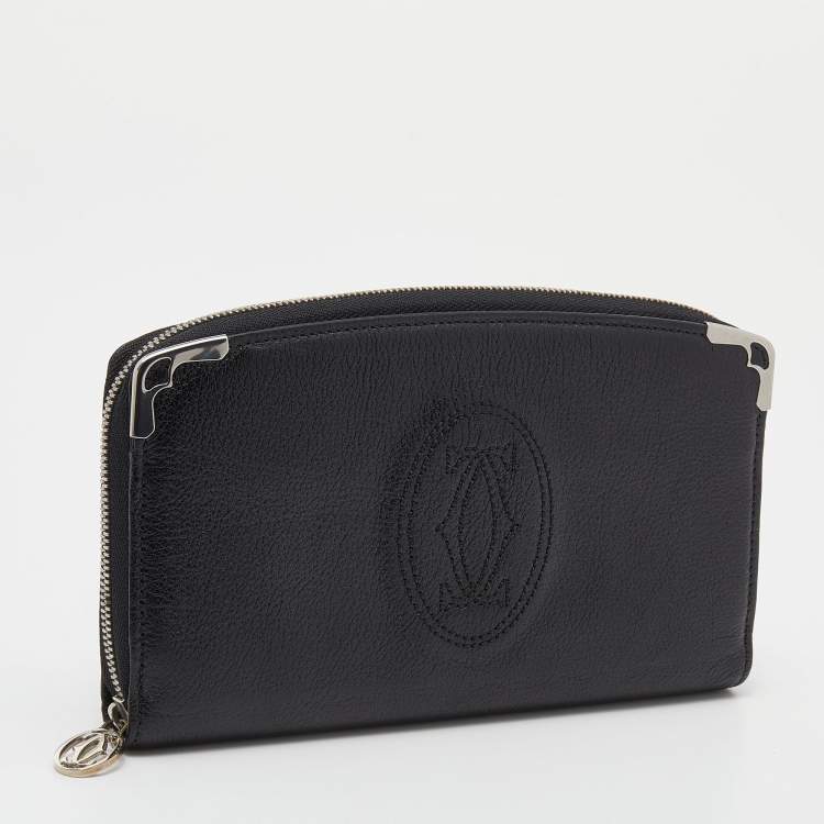 Pre Owned Cartier Black Leather Marcello de Cartier International Zip Around Wallet