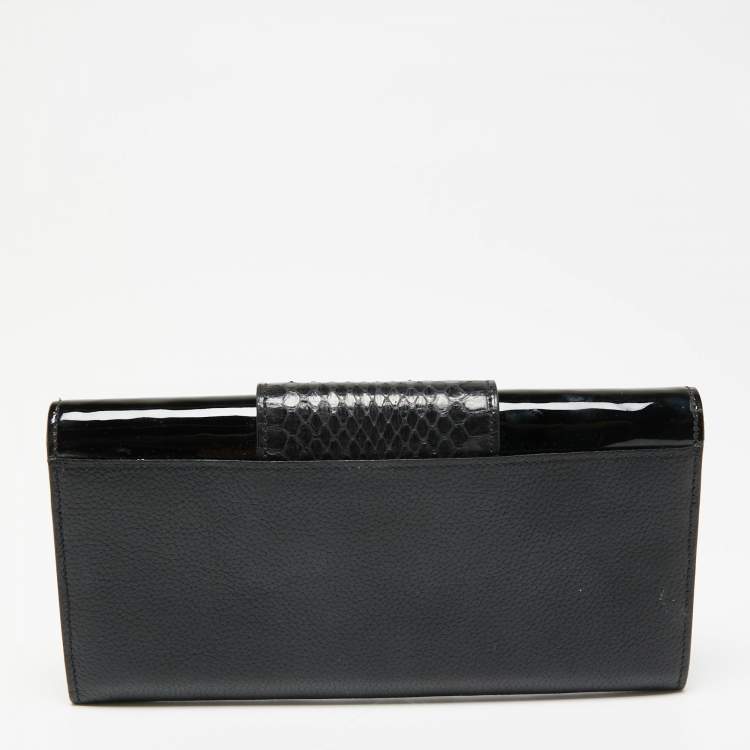 Pre Owned Cartier Black Leather and Python Trim Tunlock Flap Continental Wallet