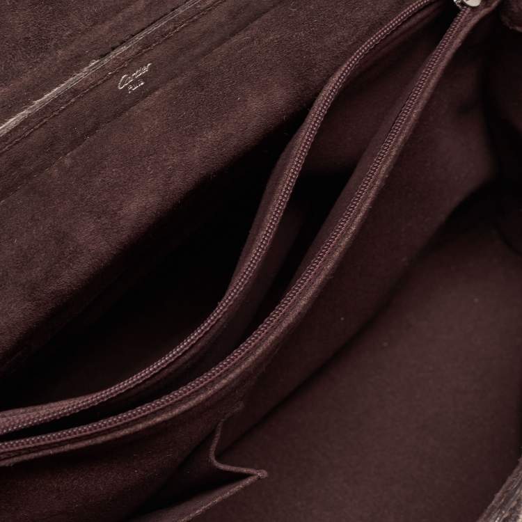 Pre Owned Cartier Dark Brown/Cream Calfhair, Suede and Snakeskin Feminine Line Top Handle Bags