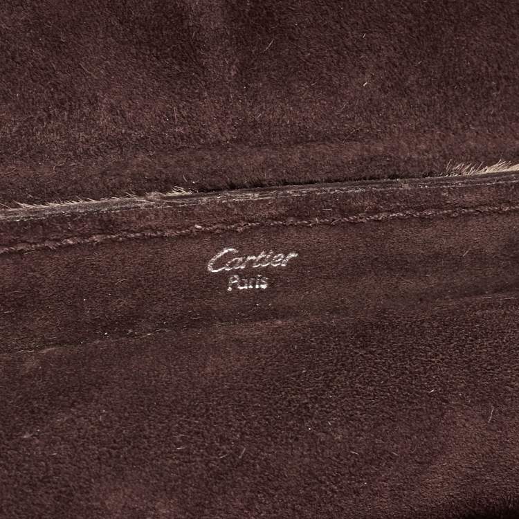 Pre Owned Cartier Dark Brown/Cream Calfhair, Suede and Snakeskin Feminine Line Top Handle Bags
