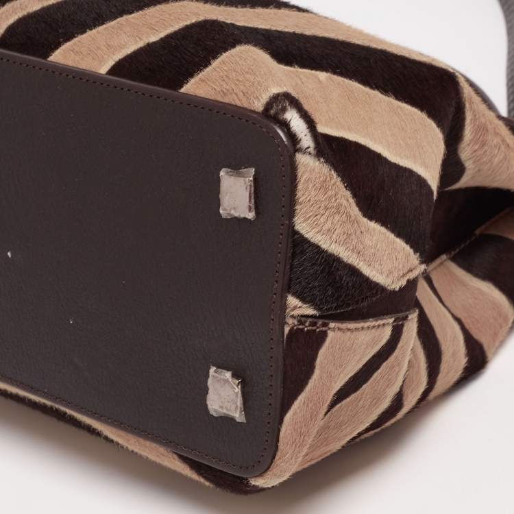 Pre Owned Cartier Dark Brown/Cream Calfhair, Suede and Snakeskin Feminine Line Top Handle Bags