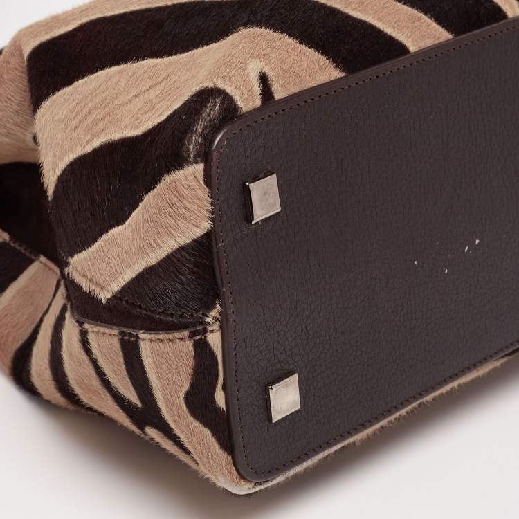Pre Owned Cartier Dark Brown/Cream Calfhair, Suede and Snakeskin Feminine Line Top Handle Bags