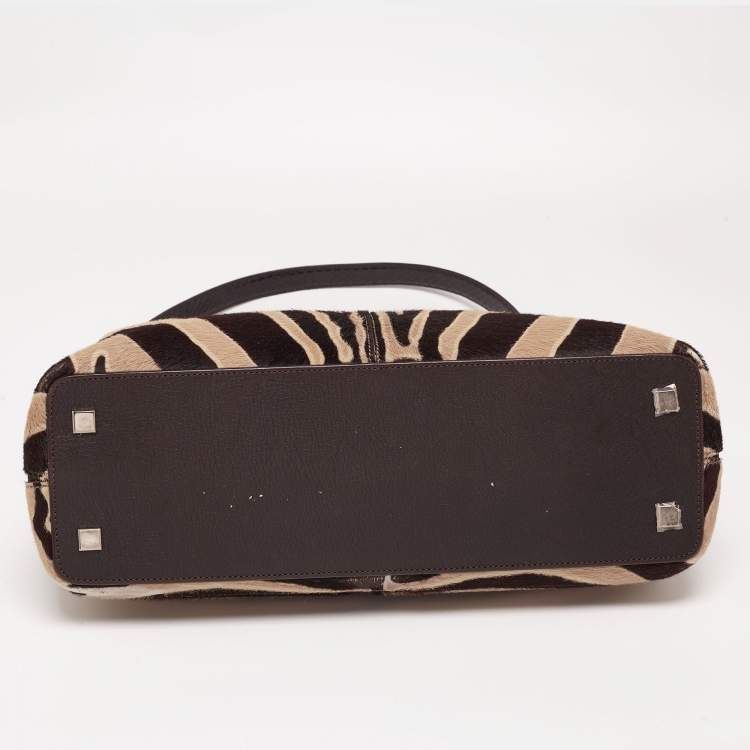 Pre Owned Cartier Dark Brown/Cream Calfhair, Suede and Snakeskin Feminine Line Top Handle Bags