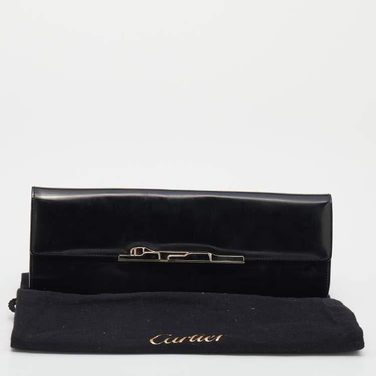مملوكة مسبقًا Cartier Black Patent Leather Panthere Art Deco Clutch