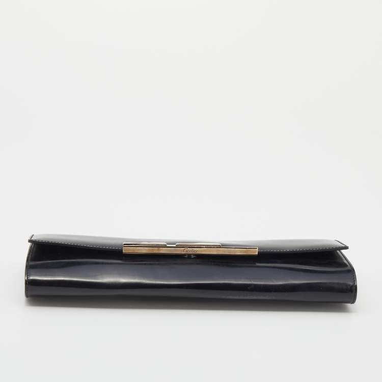 مملوكة مسبقًا Cartier Black Patent Leather Panthere Art Deco Clutch