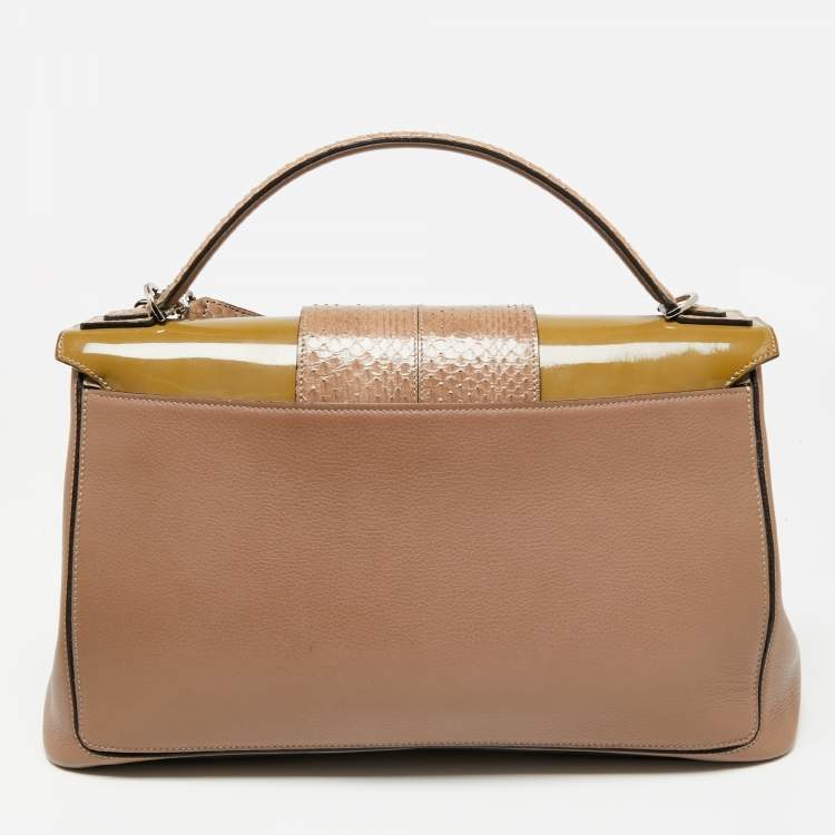 Pre Owned Cartier Dusky Pink/Olive Green Leather and Python Classic Feminine Line Top Handle Bag