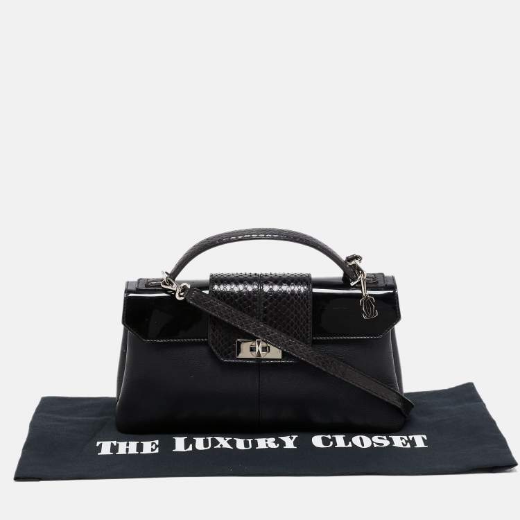 Pre Owned Cartier Black Python And Leather Classic Feminine Line Top Handle Bag