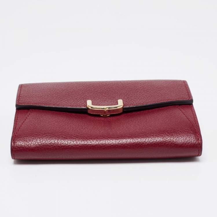 Pre Owned Cartier Red Leather Small C de Cartier Compact Wallet 
