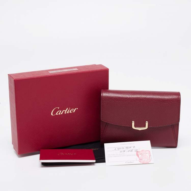 Pre Owned Cartier Red Leather Small C de Cartier Compact Wallet 