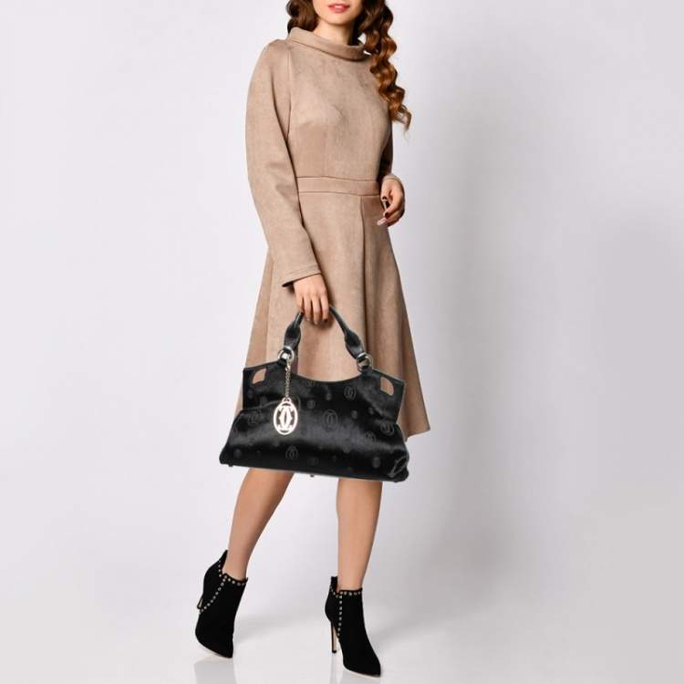 Pre Owned Cartier Black Calfhair and Leather Marcello de Cartier Bag