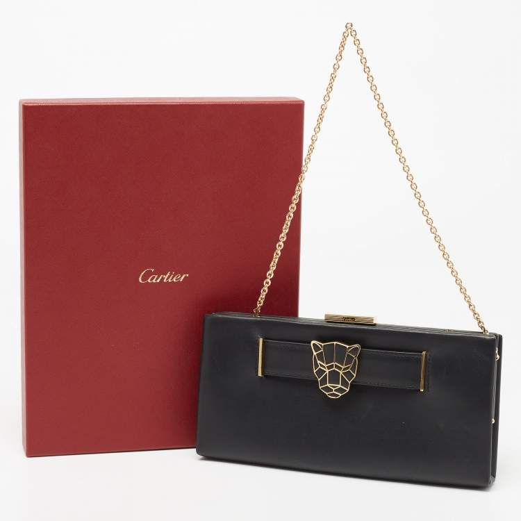 Pre Owned Cartier Black Leather Panthere De Cartier Chain Clutch