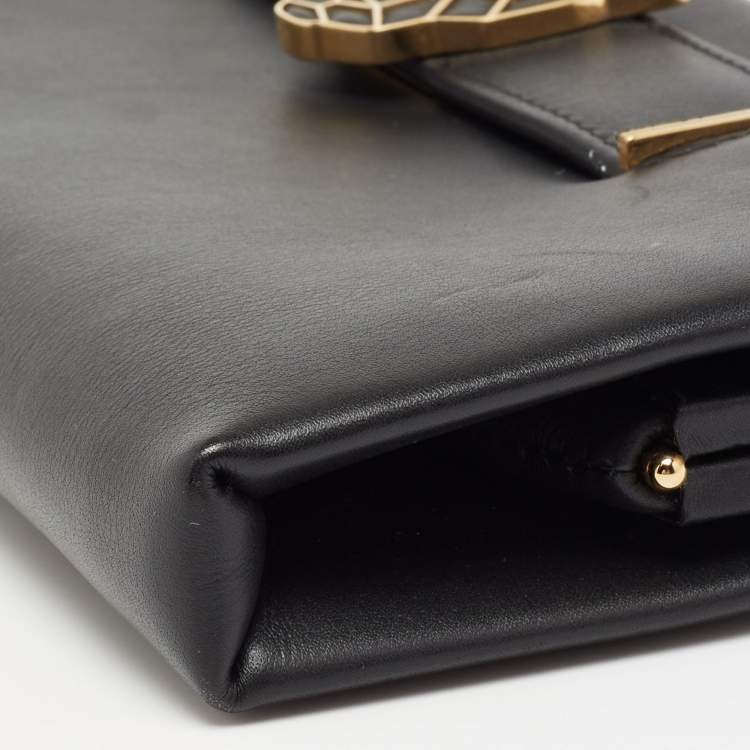 Pre Owned Cartier Black Leather Panthere De Cartier Chain Clutch