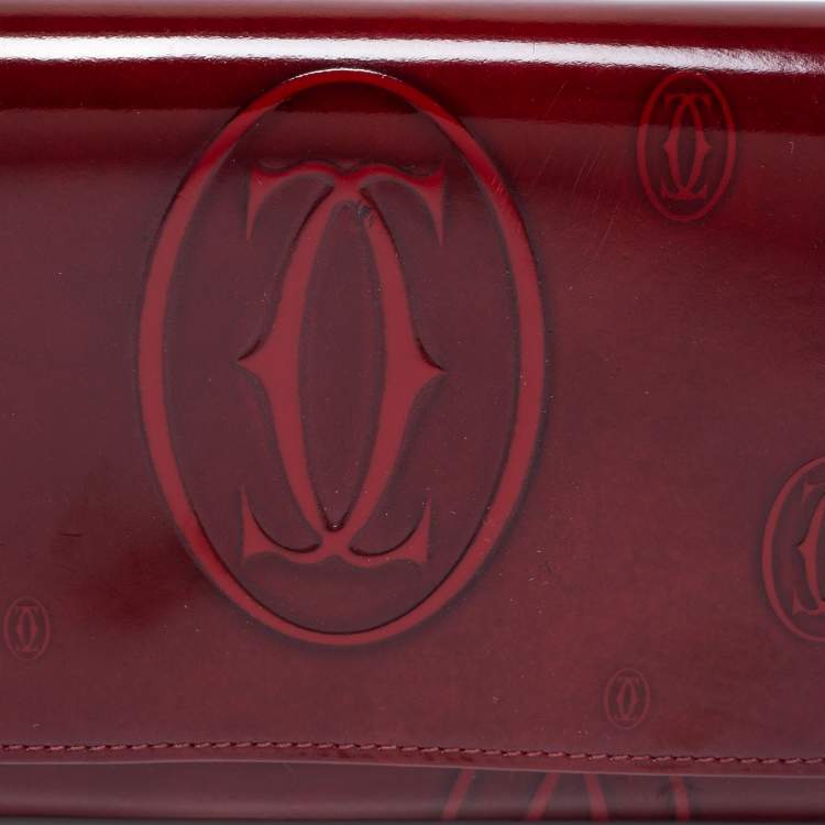 Pre Owned Cartier Red Patent Leather Happy Birthday Continental Wallet