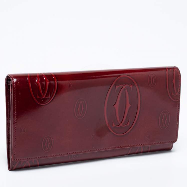 Pre Owned Cartier Red Patent Leather Happy Birthday Continental Wallet