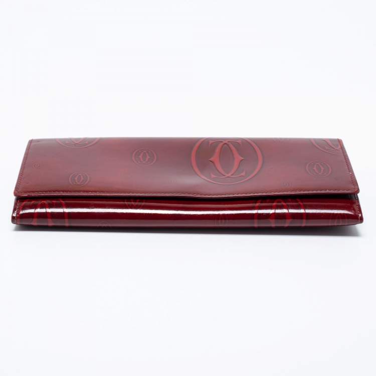 Pre Owned Cartier Red Patent Leather Happy Birthday Continental Wallet