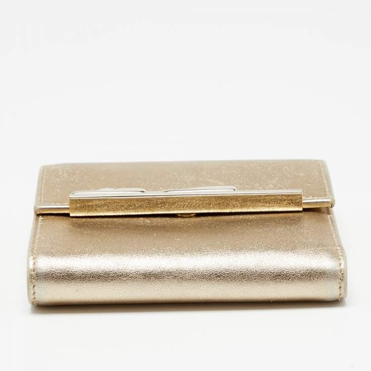 Pre Owned Cartier Metallic Gold Leather Compact Wallet