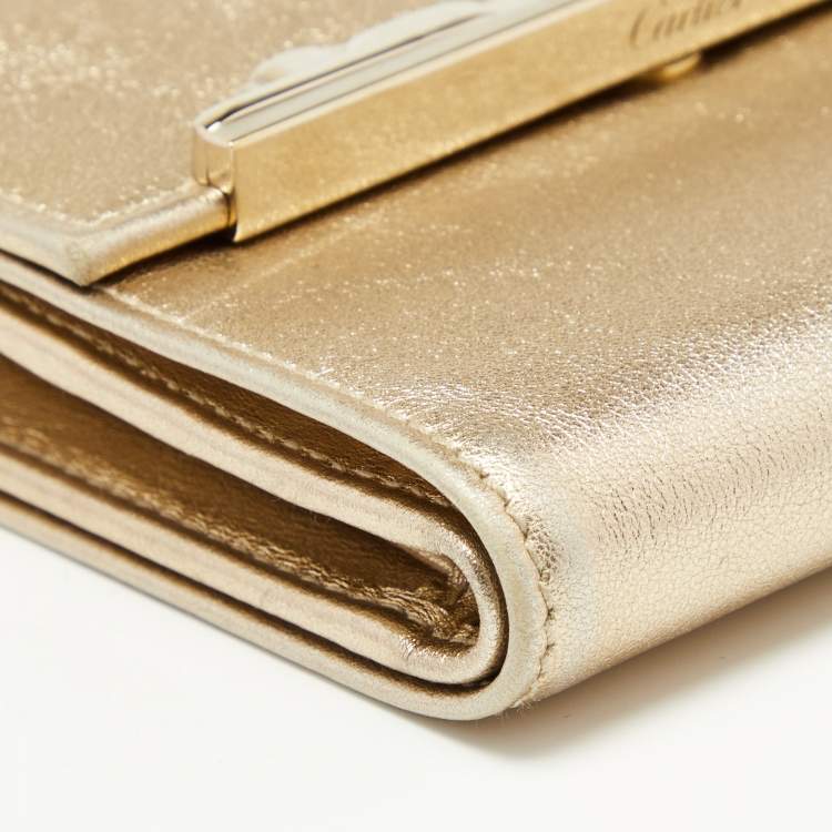 Pre Owned Cartier Metallic Gold Leather Compact Wallet