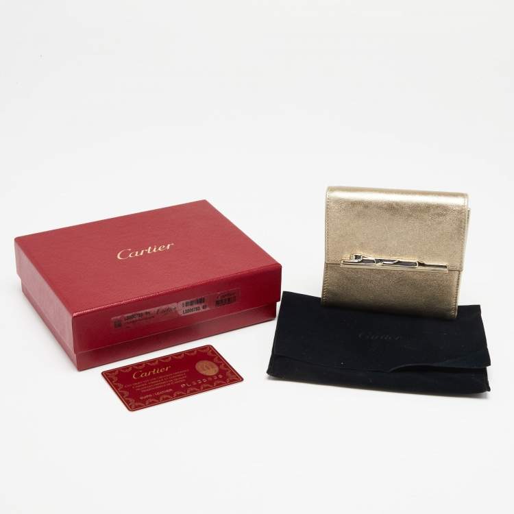 Pre Owned Cartier Metallic Gold Leather Compact Wallet