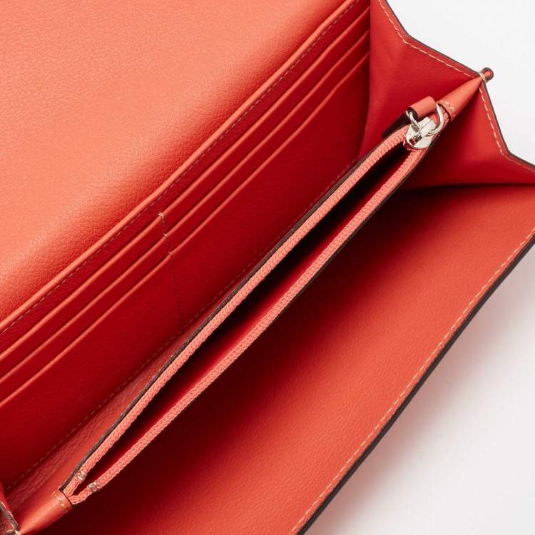 Pre Owned Cartier Orange Leather C De Cartier Continental Wallet