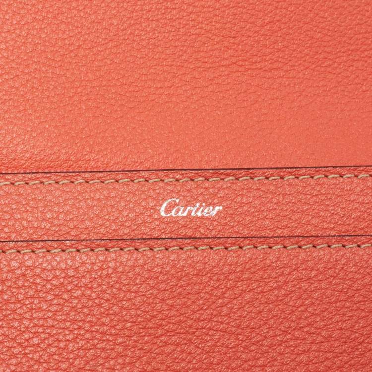 Pre Owned Cartier Orange Leather C De Cartier Continental Wallet