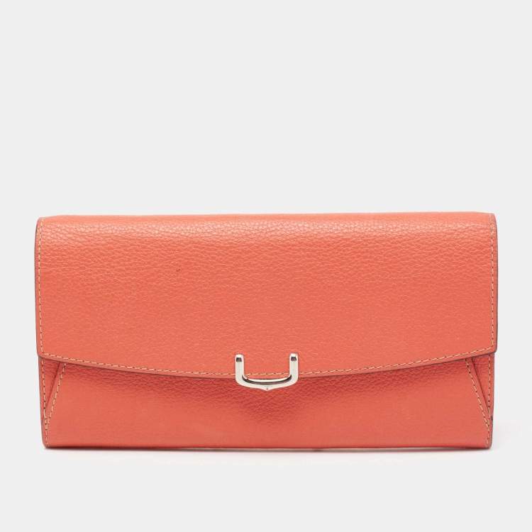 Pre Owned Cartier Orange Leather C De Cartier Continental Wallet