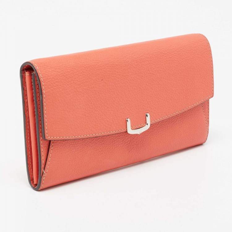 Pre Owned Cartier Orange Leather C De Cartier Continental Wallet
