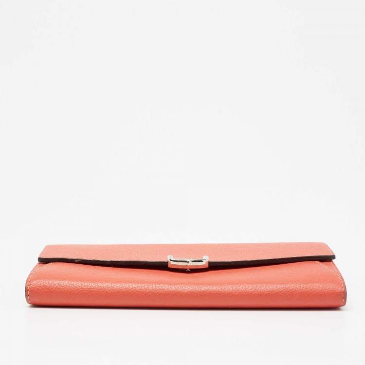 Pre Owned Cartier Orange Leather C De Cartier Continental Wallet