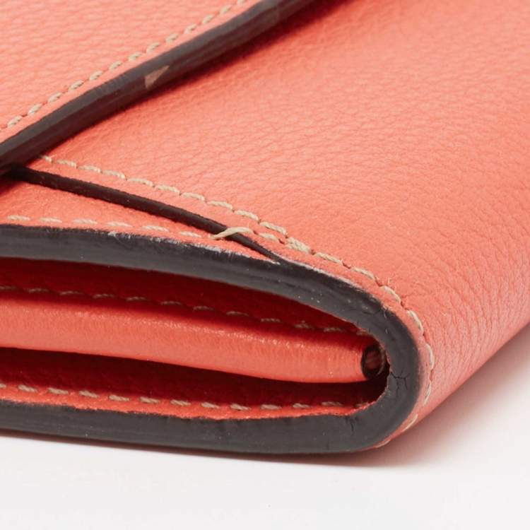 Pre Owned Cartier Orange Leather C De Cartier Continental Wallet