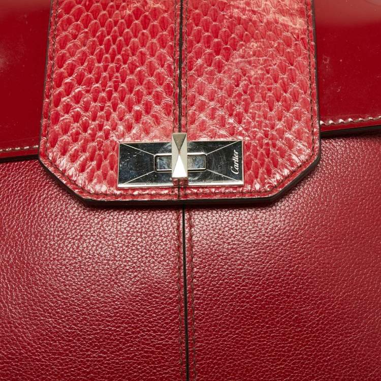 Pre Owned Cartier Red Leather/Patent Leather and Python Classic Feminine Line Chain Bag