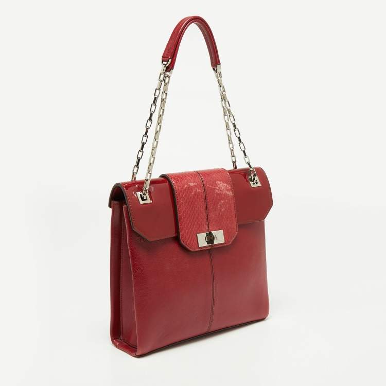 Pre Owned Cartier Red Leather/Patent Leather and Python Classic Feminine Line Chain Bag
