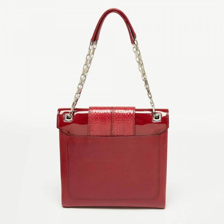 Pre Owned Cartier Red Leather/Patent Leather and Python Classic Feminine Line Chain Bag