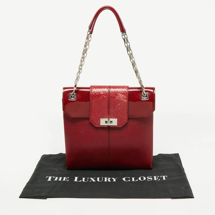 Pre Owned Cartier Red Leather/Patent Leather and Python Classic Feminine Line Chain Bag