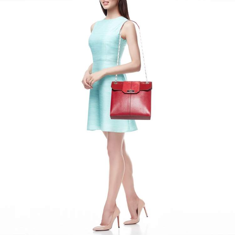 Pre Owned Cartier Red Leather/Patent Leather and Python Classic Feminine Line Chain Bag