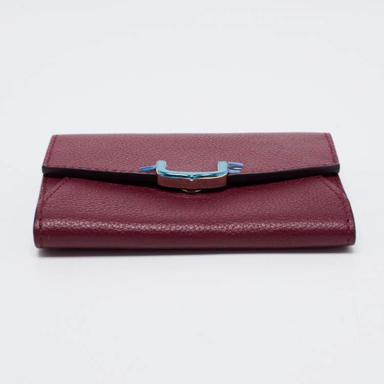 Pre Owned Cartier Maroon Leather C De Cartier Compact Wallet