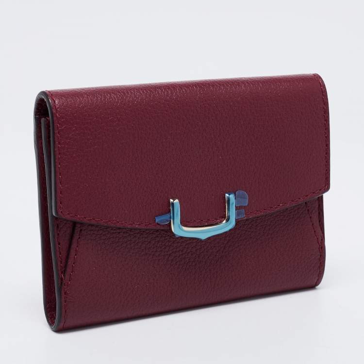 Pre Owned Cartier Maroon Leather C De Cartier Compact Wallet