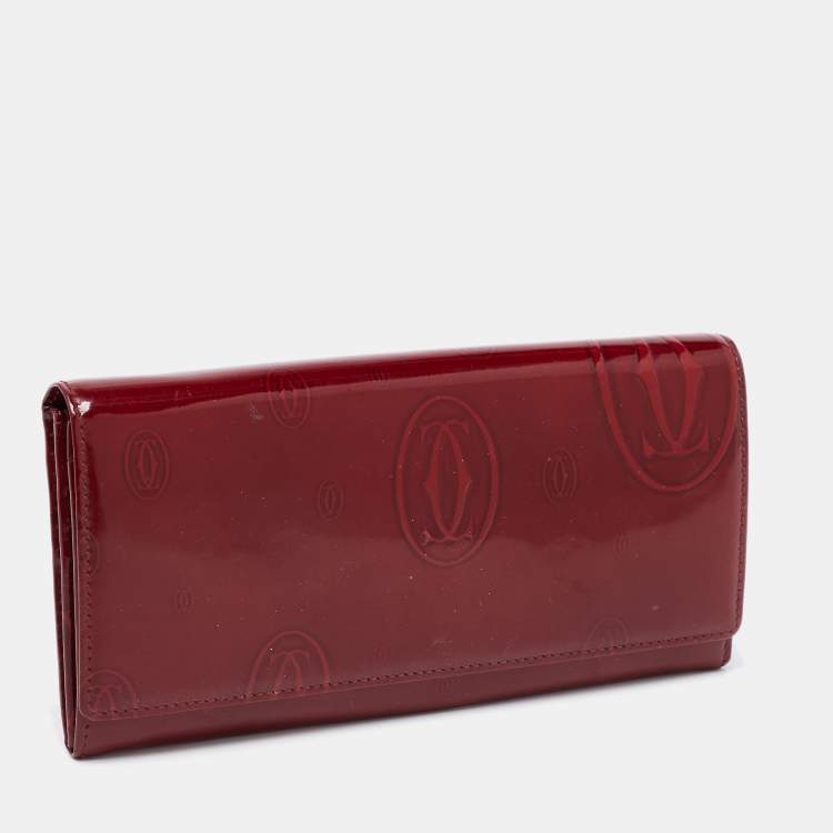 مملوكة مسبقًا Cartier Maroon Patent Leather Happy Birthday Continental Wallet