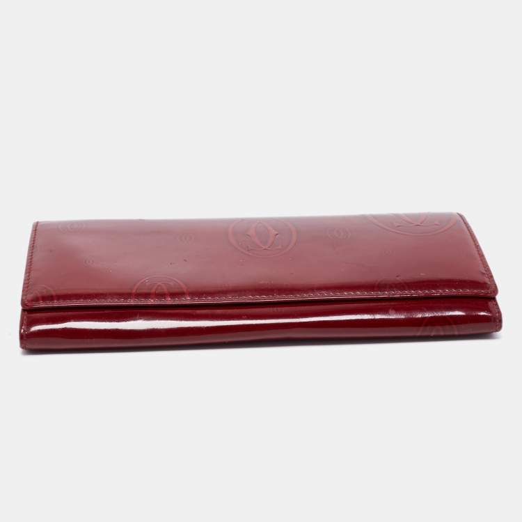 مملوكة مسبقًا Cartier Maroon Patent Leather Happy Birthday Continental Wallet