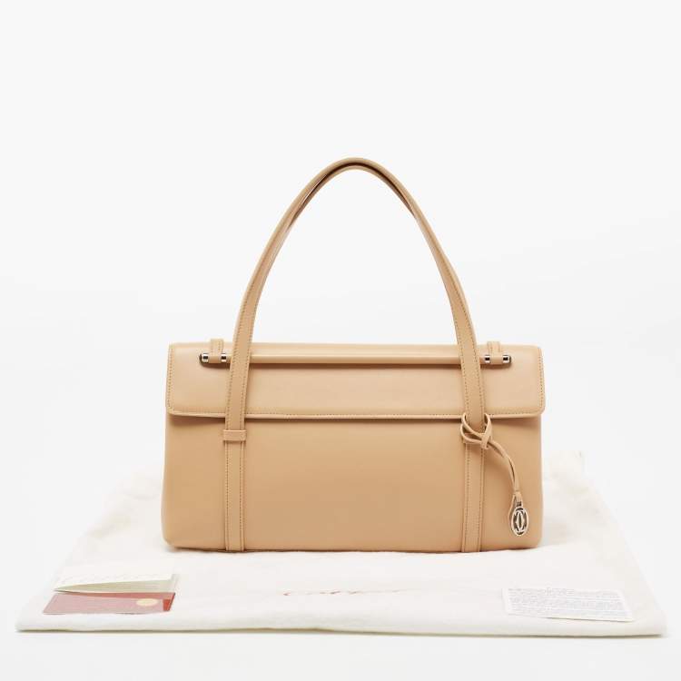 Pre Owned Cartier Beige Leather Cabochon Flap Shoulder Bag