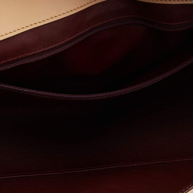 Pre Owned Cartier Beige Leather Cabochon Flap Shoulder Bag