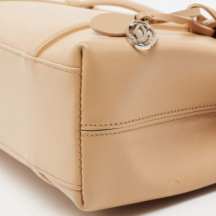 Pre Owned Cartier Beige Leather Cabochon Flap Shoulder Bag