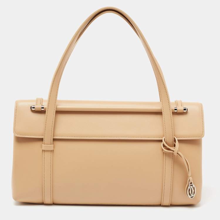 Pre Owned Cartier Beige Leather Cabochon Flap Shoulder Bag