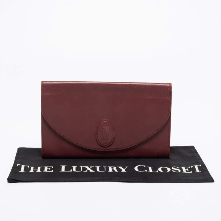Pre Owned Cartier Burgundy Leather Vintage Les Must de Cartier Clutch