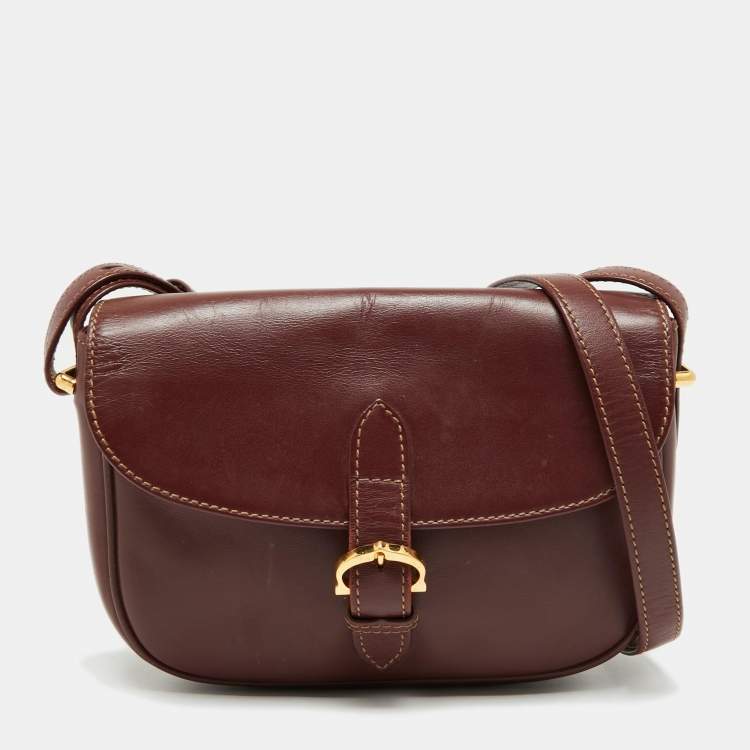 Pre Owned Cartier Burgundy Leather Must de Cartier Crossbody Bag
