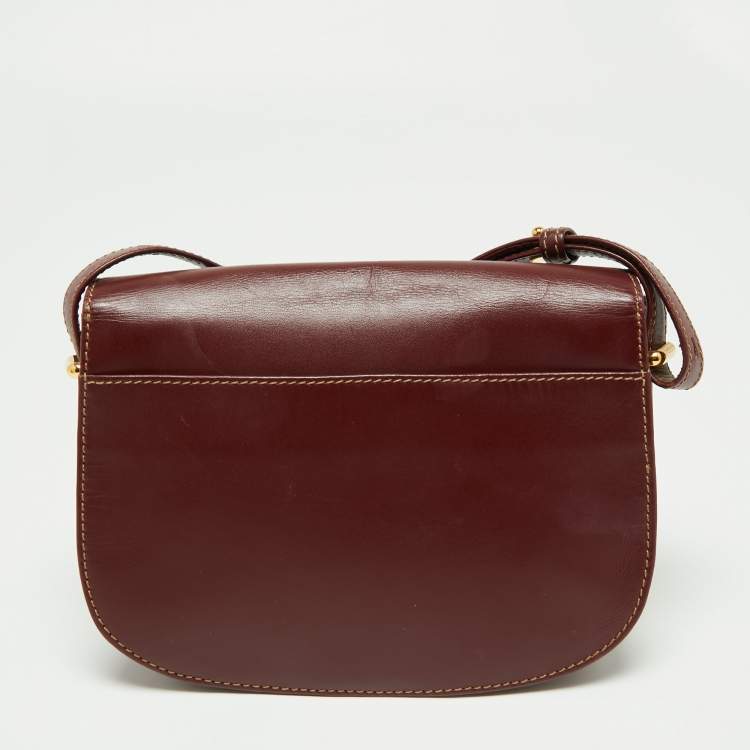Pre Owned Cartier Burgundy Leather Must de Cartier Crossbody Bag