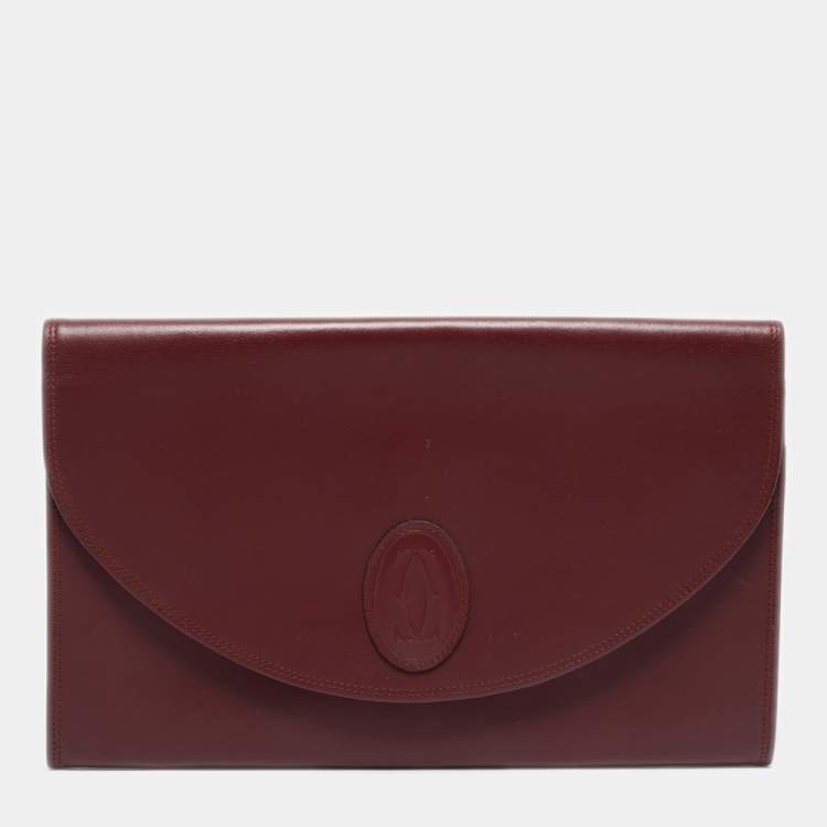 Pre Owned Cartier Burgundy Leather Vintage Les Must de Cartier Clutch