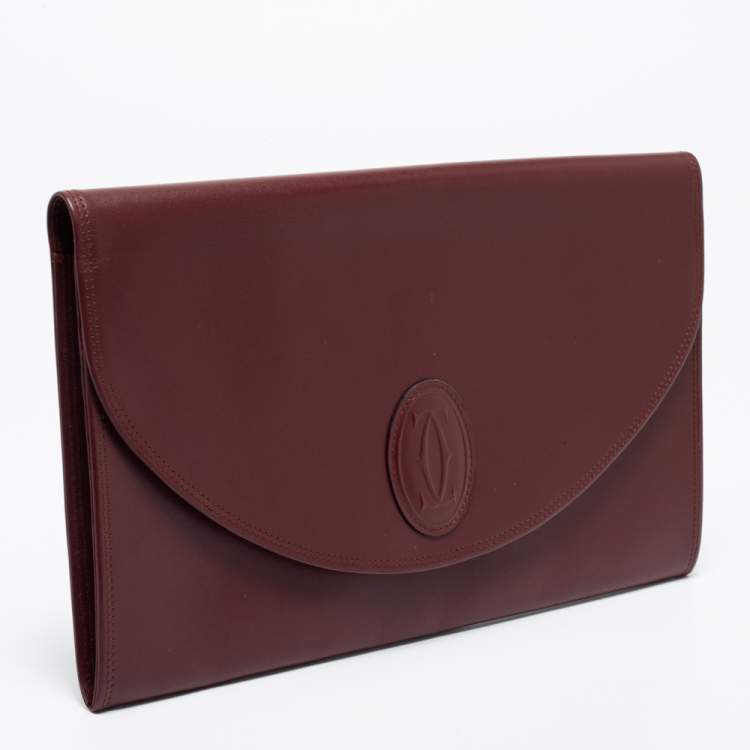 Pre Owned Cartier Burgundy Leather Vintage Les Must de Cartier Clutch